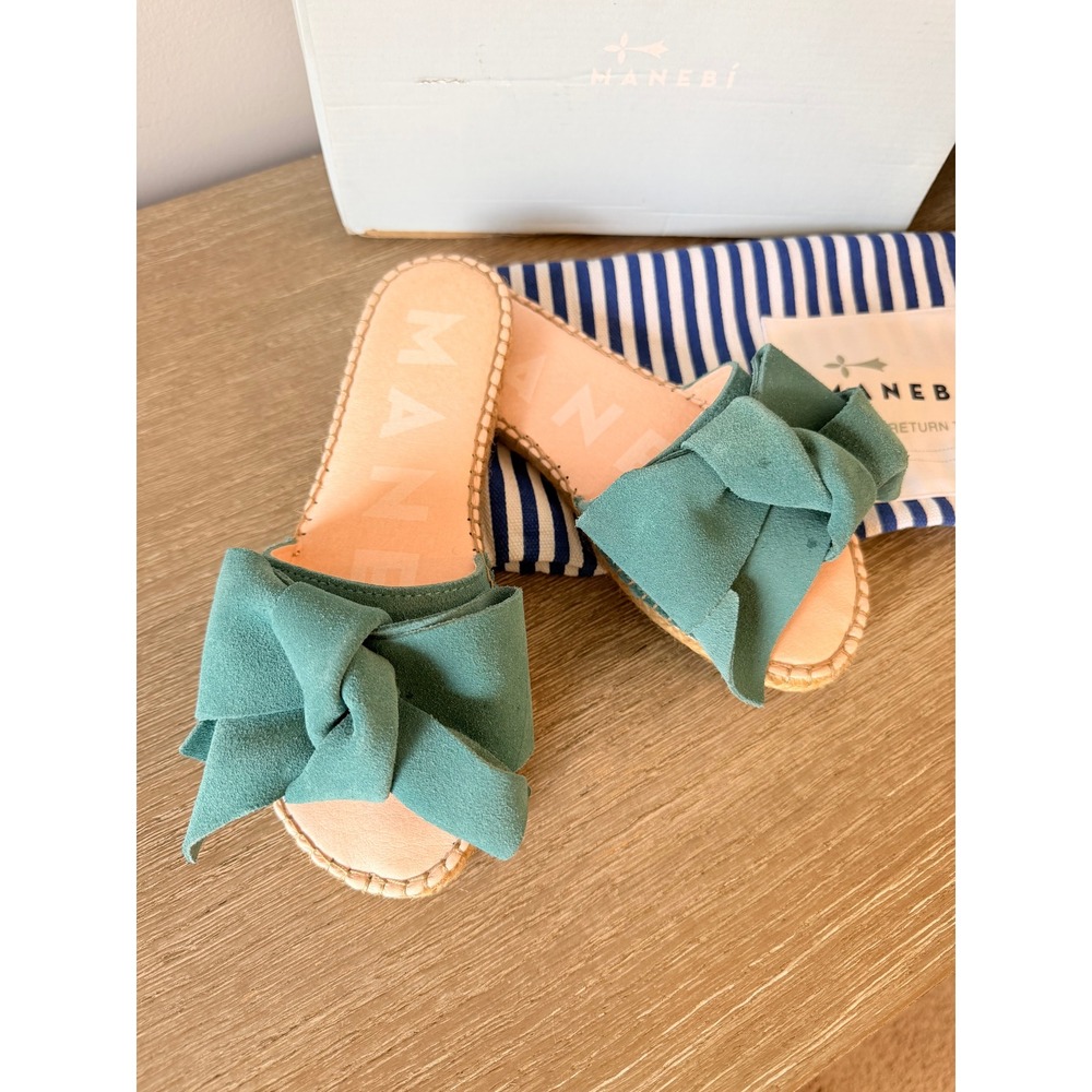 Manebi Suede Bow Slide Sandals Women Teal 36
